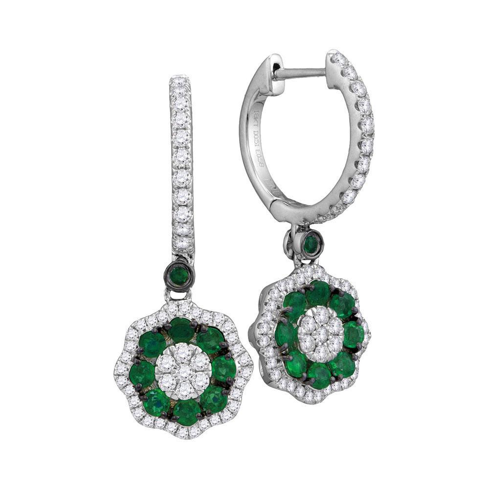 Emerald & Diamond 18K White Gold Drop Hoop Earrings
