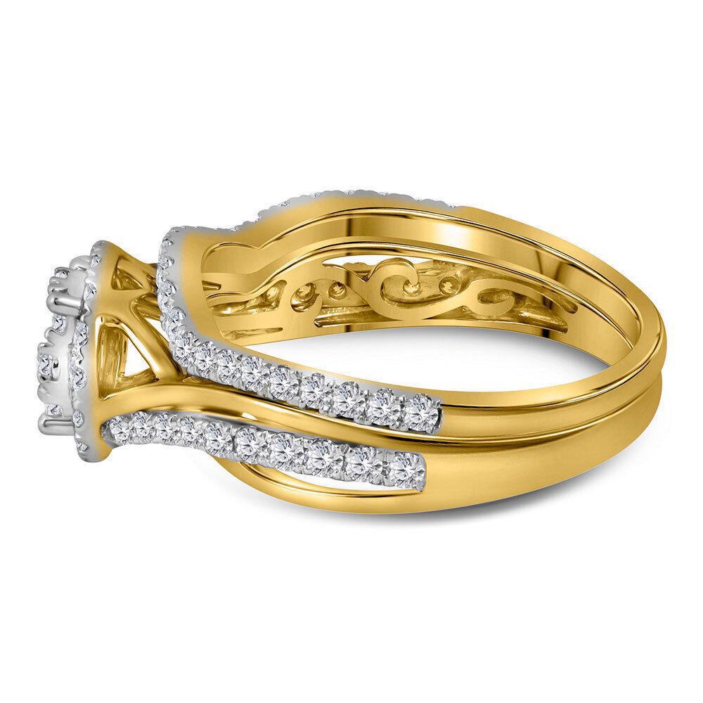 1ctw Diamond Round Cluster Halo Bridal Wedding Set 14K Yellow Gold