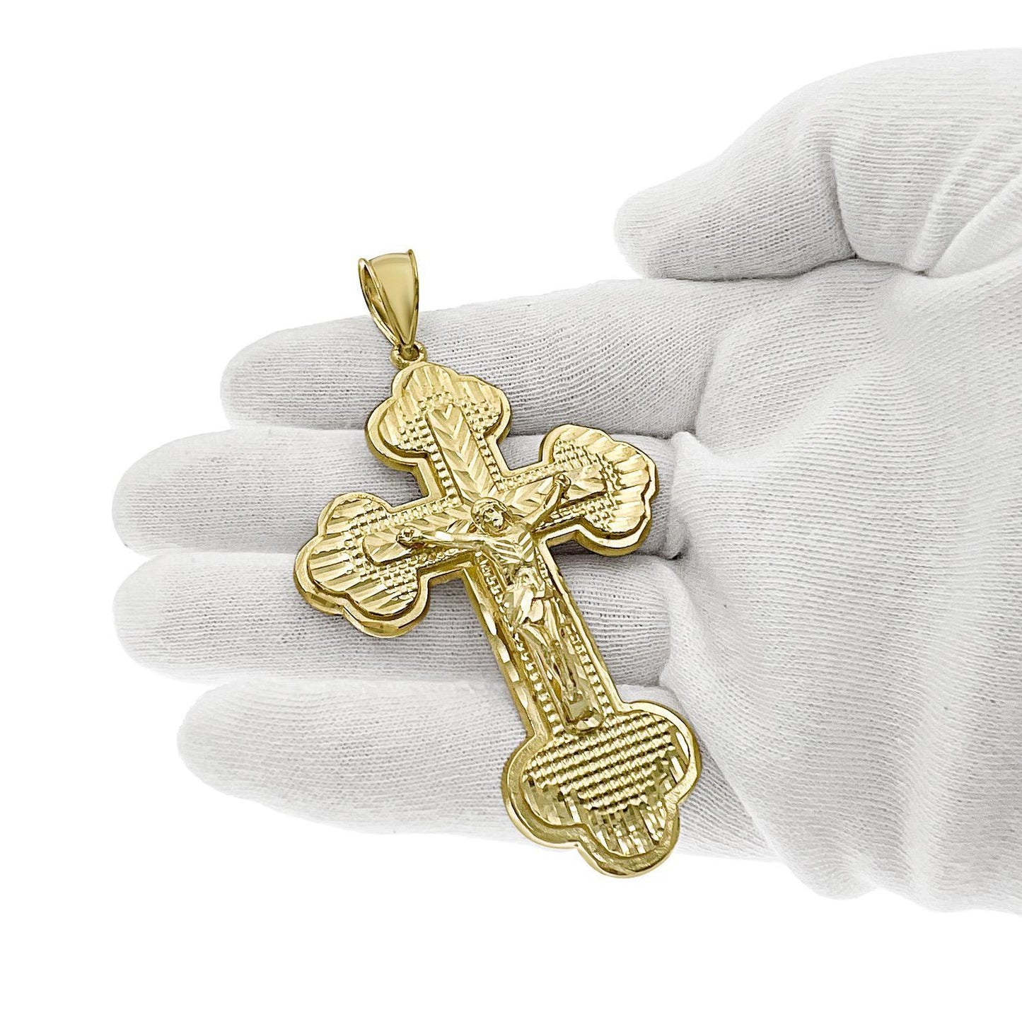 Jesus Crucifix Cross Pendant 10k Gold Men's Charm 3.3"