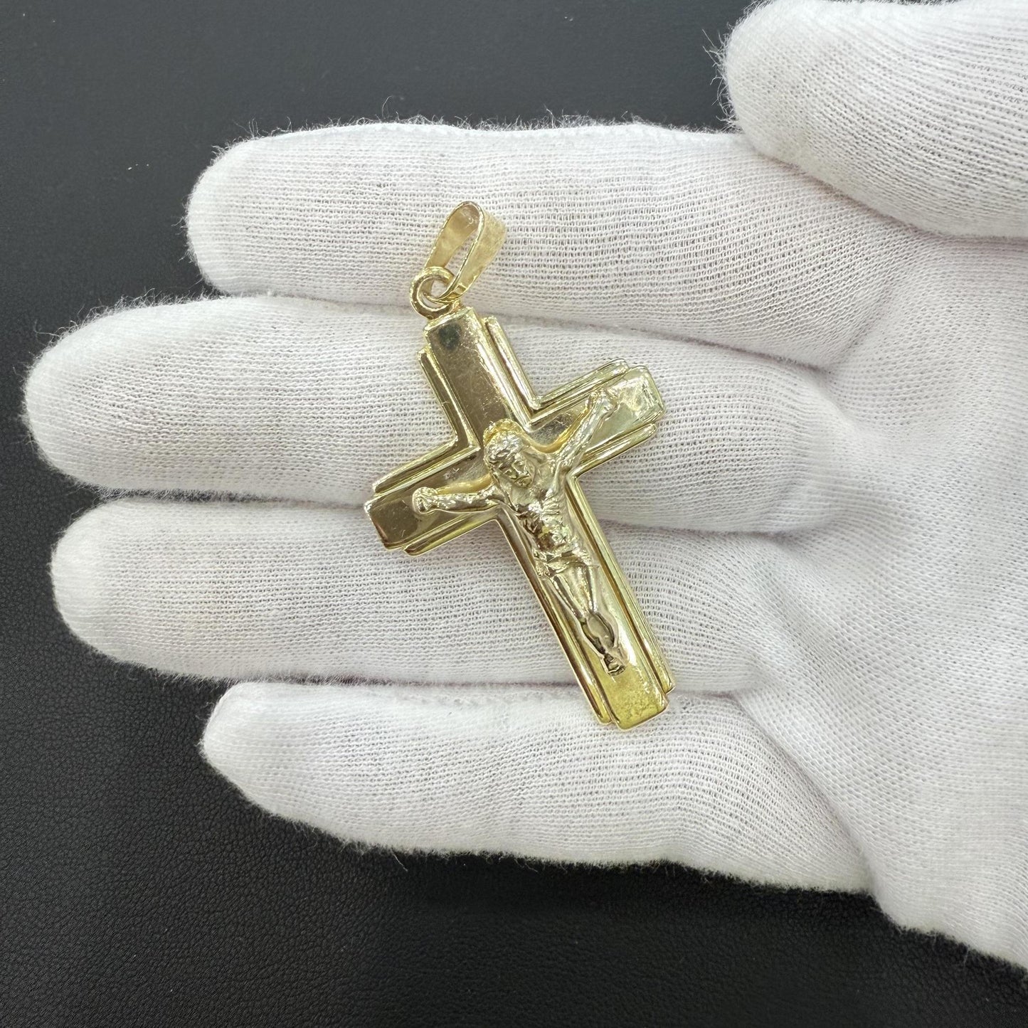 Crucifix Jesus Cross Pendant Charm 925 Sterling Silver Gold Plated 2.2"