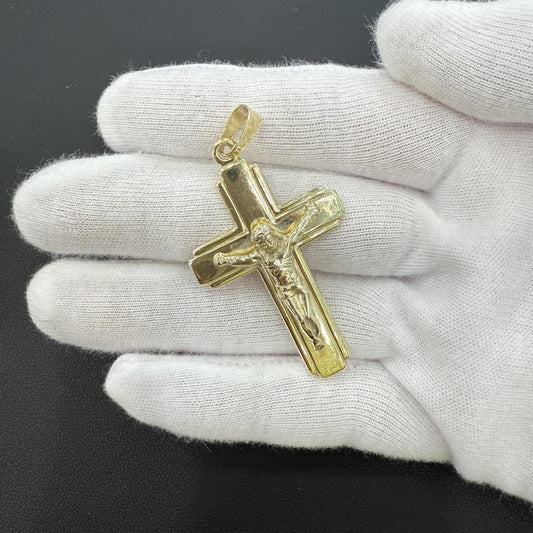 Crucifix Jesus Cross Pendant Charm 925 Sterling Silver Gold Plated 2.2"