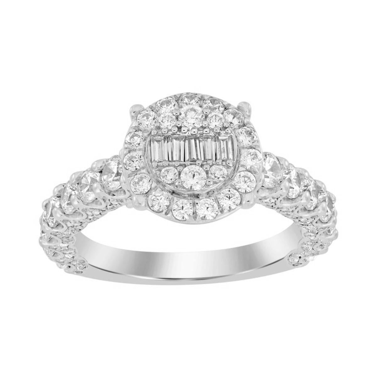 2 Cttw Baguette Diamond Round Cluster Bridal Engagement Ring 14k White Gold