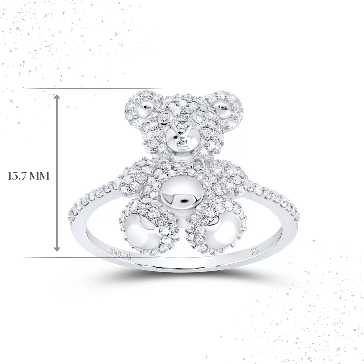 1/2ctw Dia0.50ctw Diamond Teddy Bear Womens Ring 10k White Goldmond Ring 10k Gold 181797