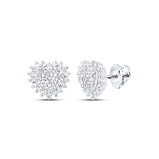 0.63Cttw Diamond Heart Cluster Stud Earrings 10k White Gold Screw Back