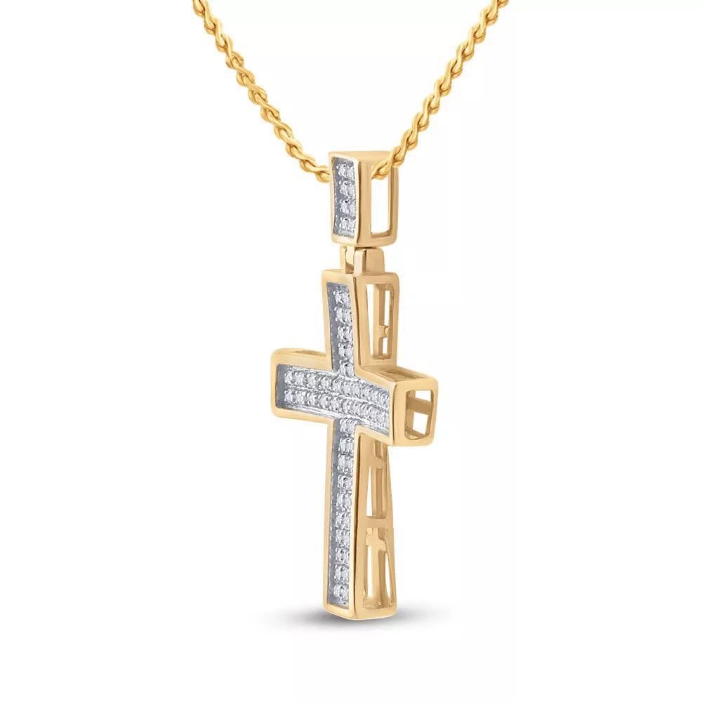 10kt Yellow Gold Womens Round Diamond Cross Pendant