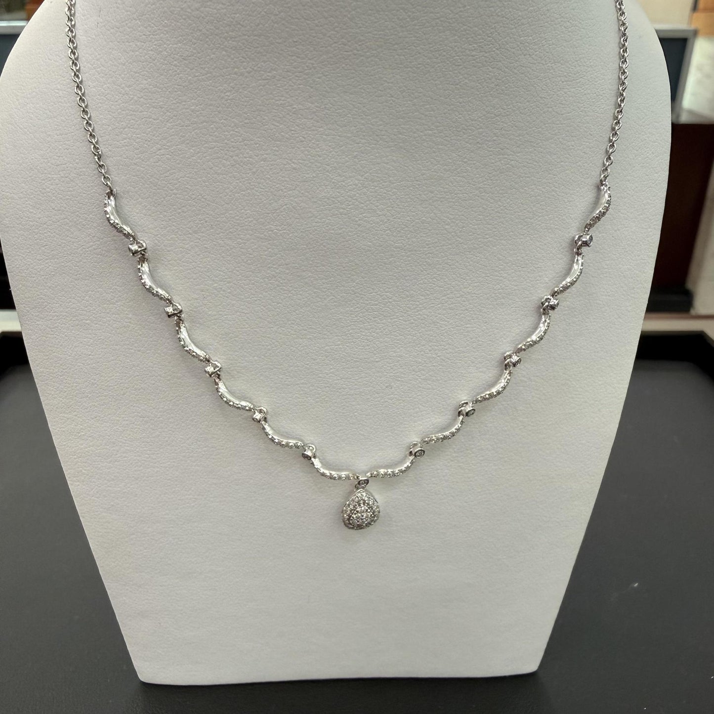 0.75ctw Diamond Teardrop Pear Cluster Pendant Necklace 10k White Gold