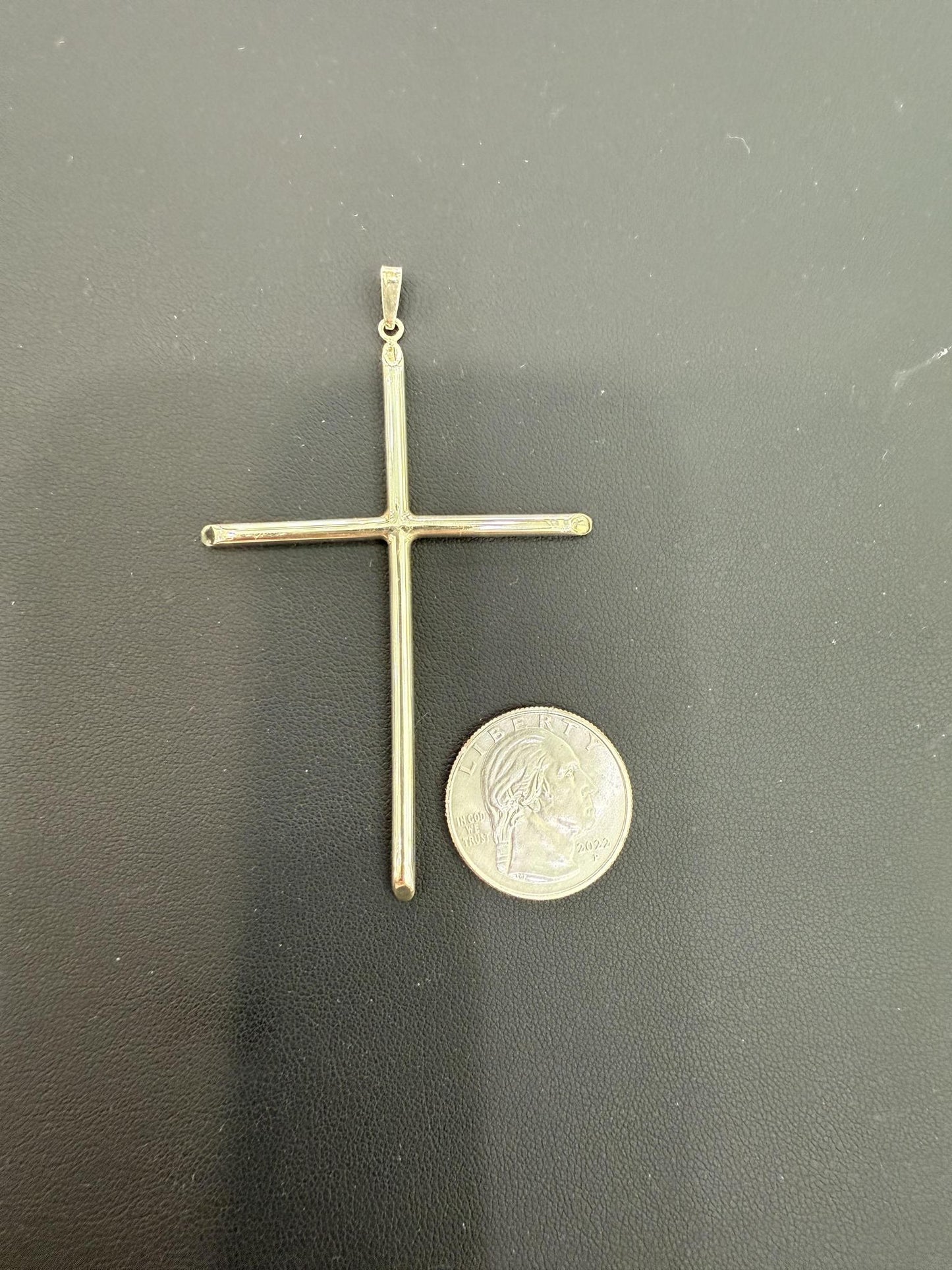 Cross Plain Pendant Charm 925 Sterling Silver Gold Plated 3.2 inch