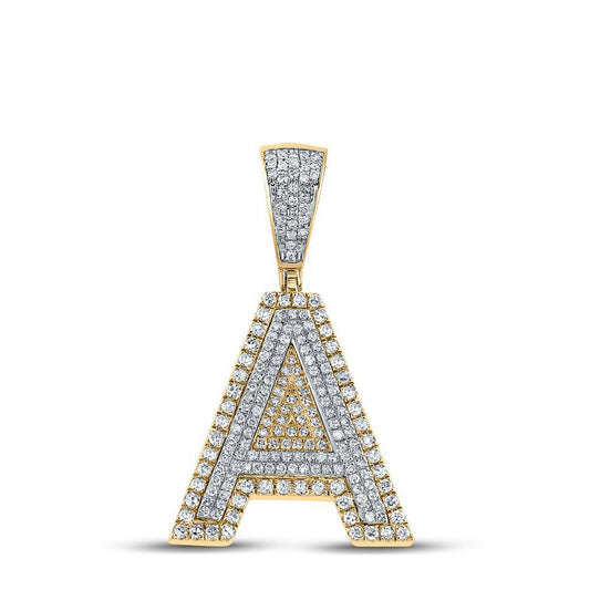 0.75 Cttw Diamond Initial A Letter Mens Charm Pendant 10k Two-tone Gold