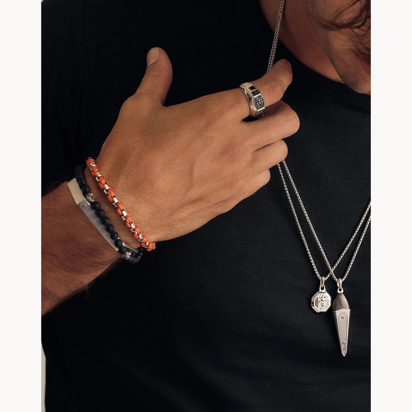 Bulova Marc Anthony Mens Onyx Lion Beaded Bracelet 925 Sterling Silver BVB1161-WSBKOX