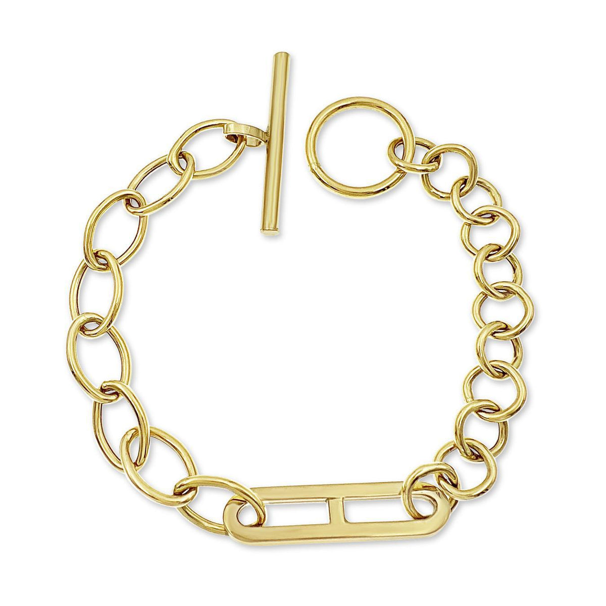 14K Yellow Gold Paperclip Link Toggle Bracelet