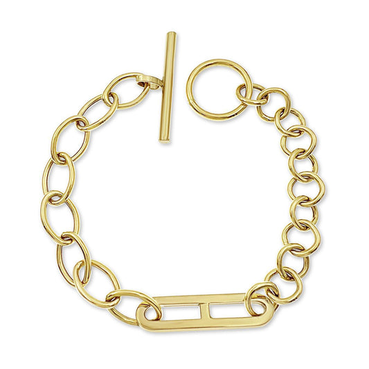 14K Yellow Gold Paperclip Link Toggle Bracelet