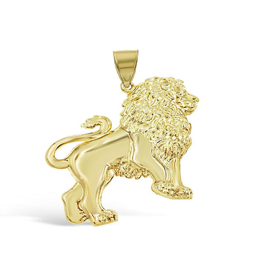 Lion Pendant Real 10K Yellow Gold Charm Mens 1.9 Inch