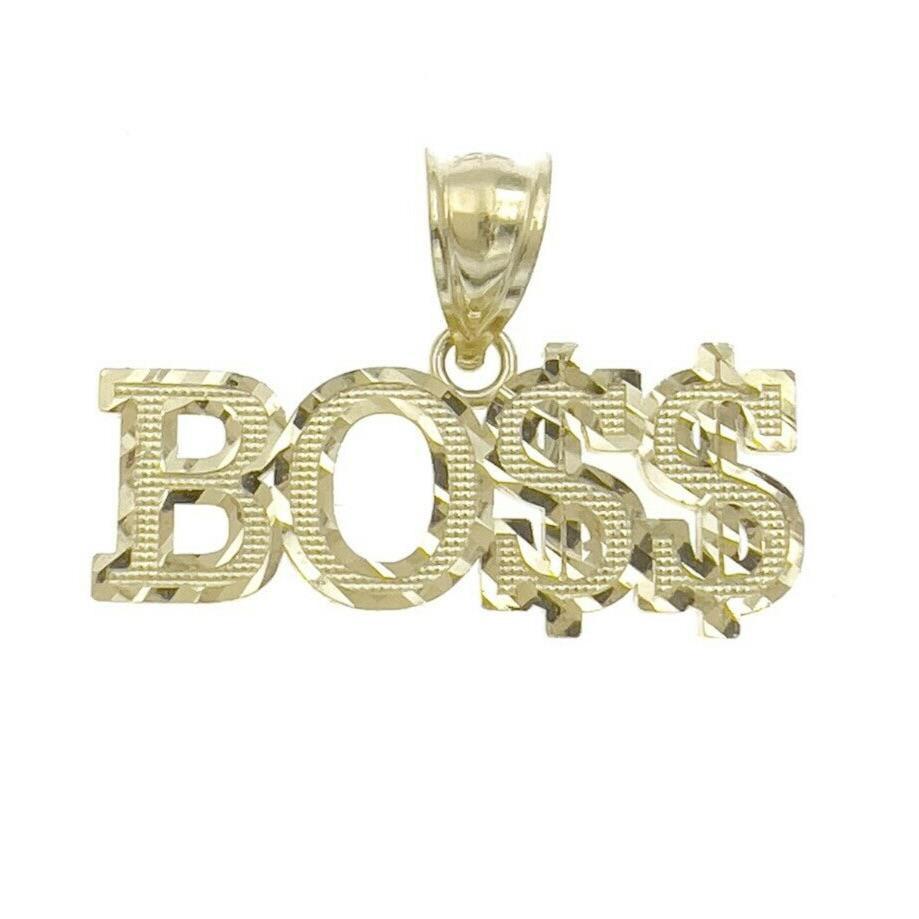BOSS Pendant Charm Dollar Sign 10k Yellow Gold Diamond Cut