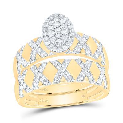 1ctw Diamond Trio Wedding His Hers Ring Set Band 10k Yellow Gold
