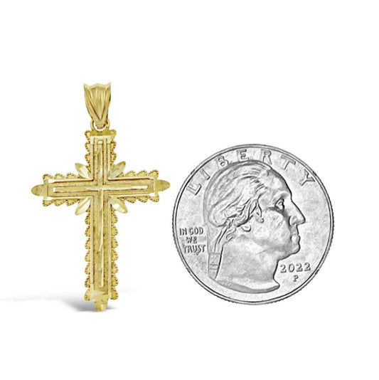 10K Yellow Gold Cross Textured Pendant