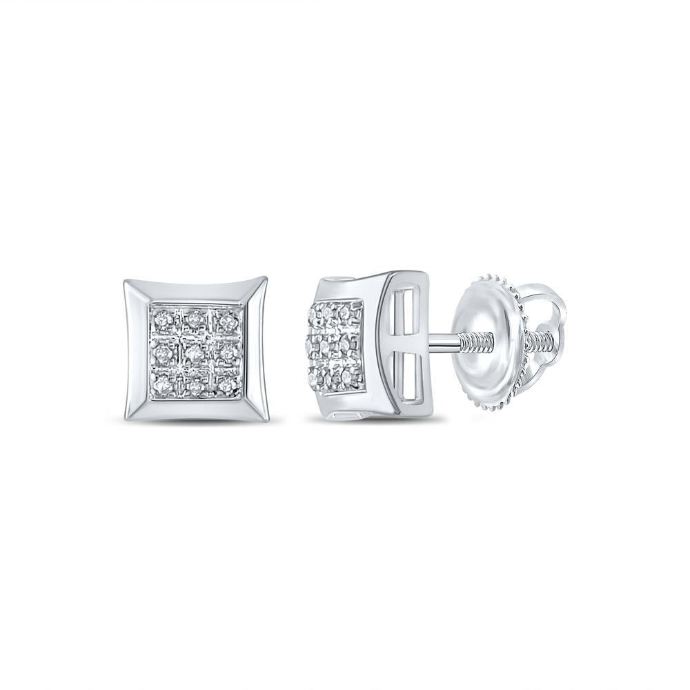Diamond Square Mens Stud Earrings 10K White Gold Screw Back