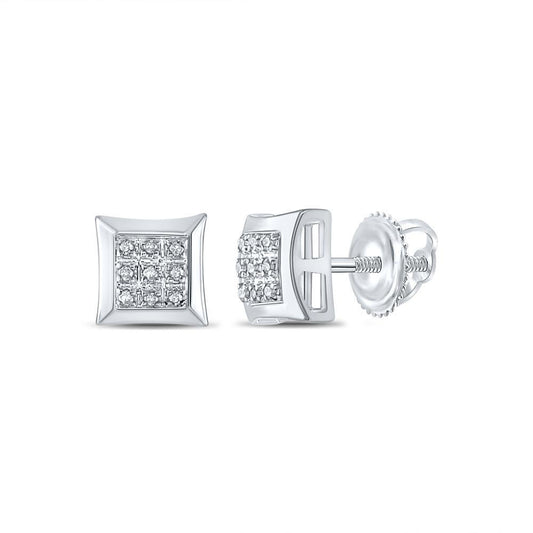 Diamond Square Stud Earrings 10K White Gold