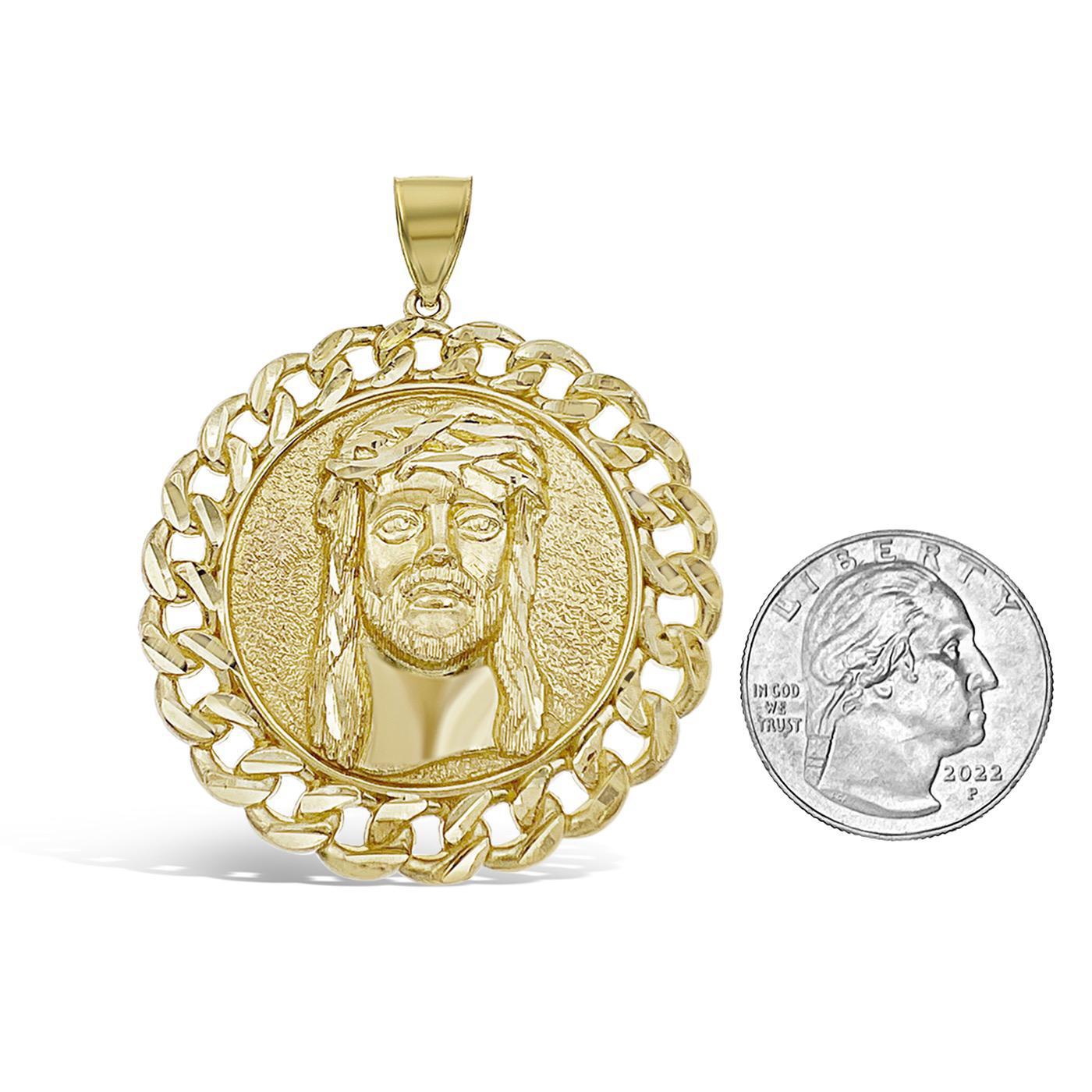 Jesus Head Pendant 10k Gold Men's Round Charm 2.3"