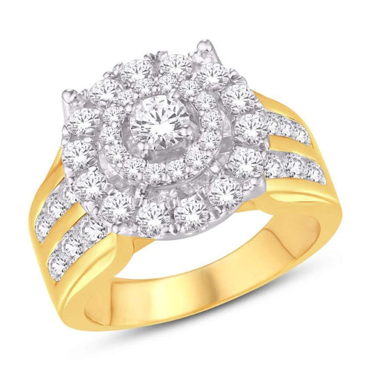 2.76ctw Diamond Cluster Double Halo Ring Split Shank 10K Yellow Gold