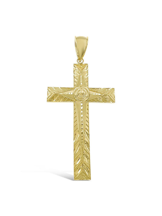 10k Yellow Gold Cross Pendant Men Charm 3"