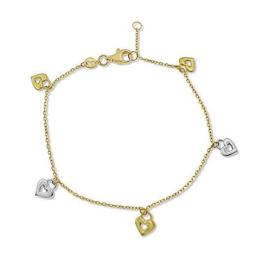 Dangle Heart Chain Bracelet 14k Gold 6.5 inch