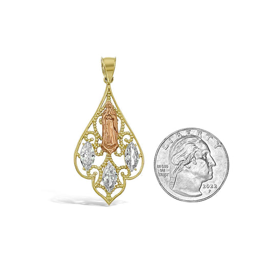 14k Two tone Gold Virgin Mary Pendant