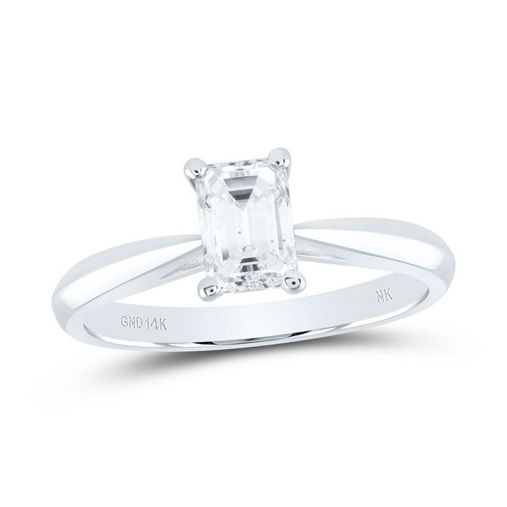 0.50ct Emerald Cut Diamond Engagement Ring 14K White Gold