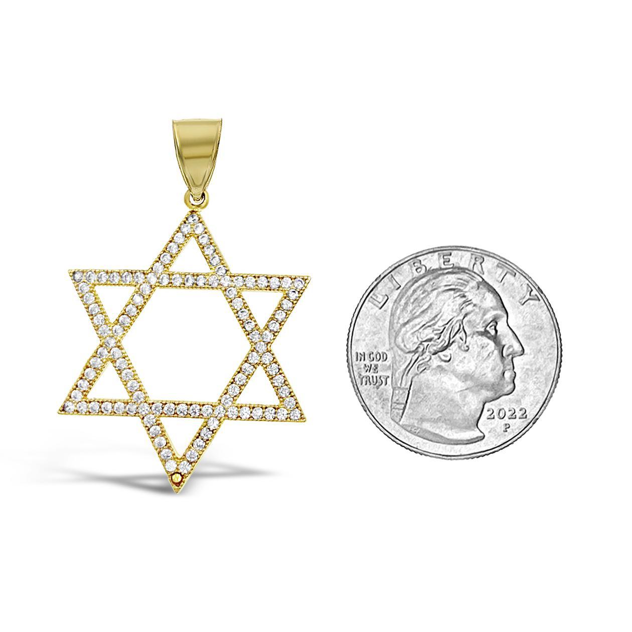 Star of David Pendant Charm 10k Yellow Gold 1.6 inch