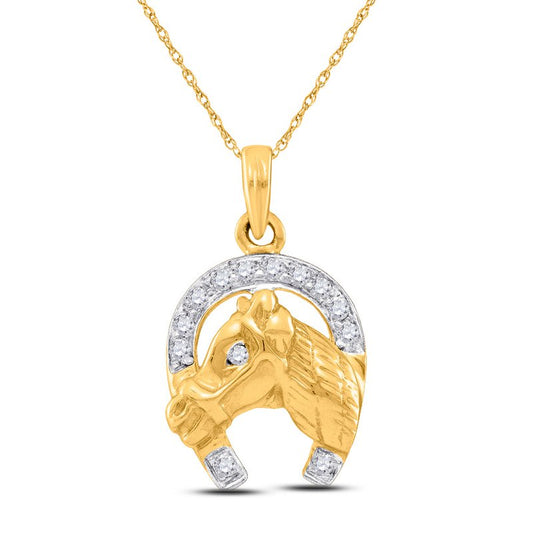 10kt Gold Womens Diamond Lucky Horseshoe Charm Pendant 1/10 Cttw