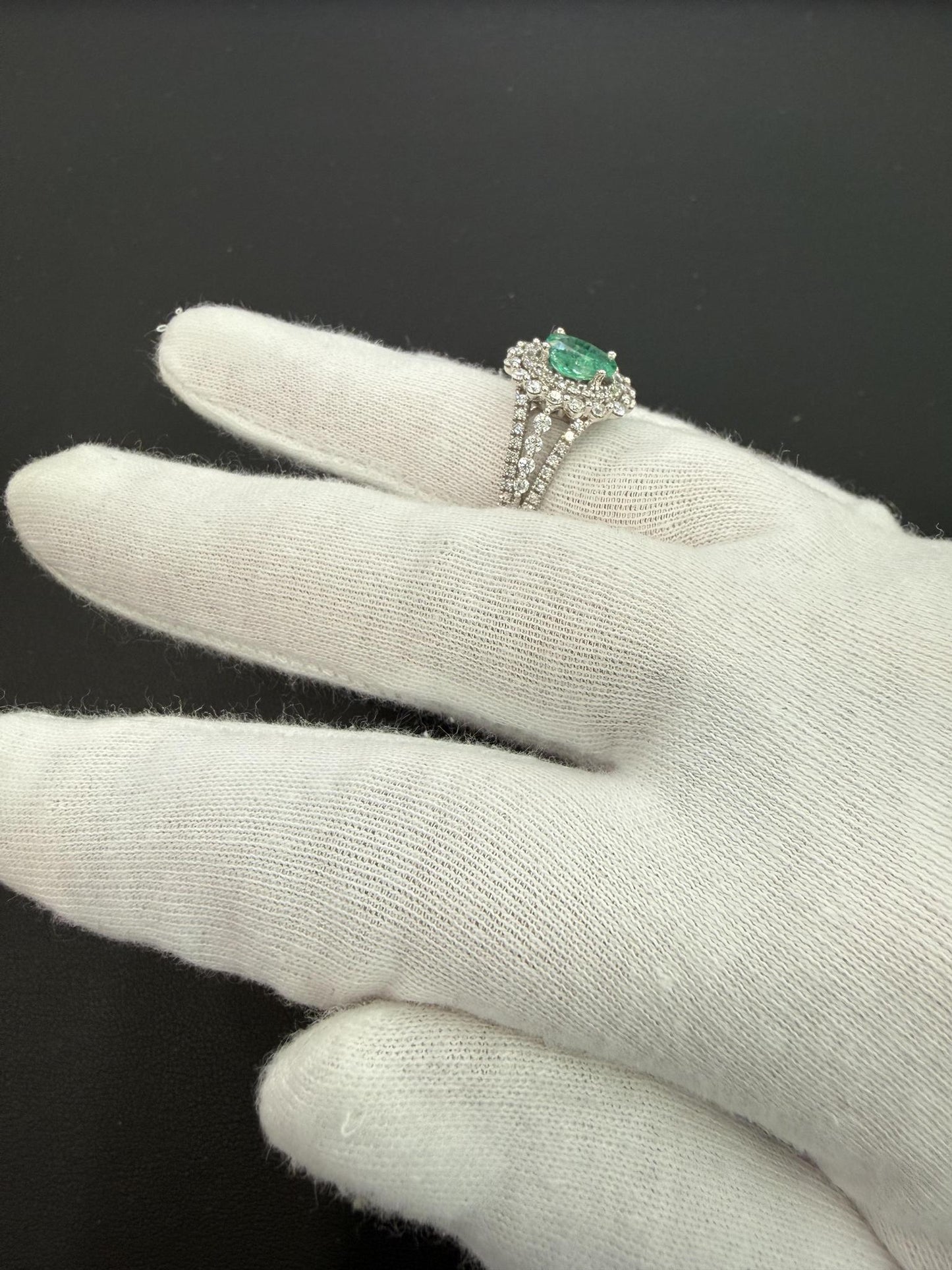 1.00ct Oval Emerald Diamond 0.86ctw 14K White Gold Halo Ring Split Shank