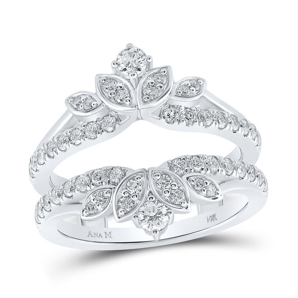 0.81 Ctw Round Diamond Wrap Enhancer Flower Wedding Band Ring 14k White Gold