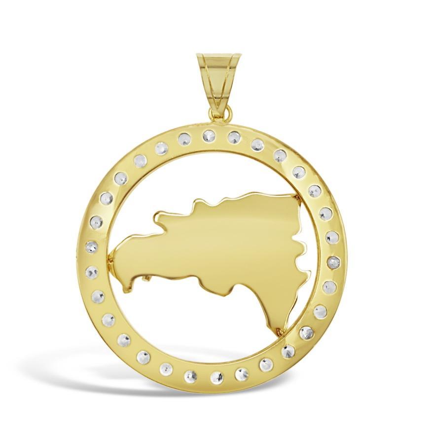 14K Gold Dominican Republic Flag Map Pendant
