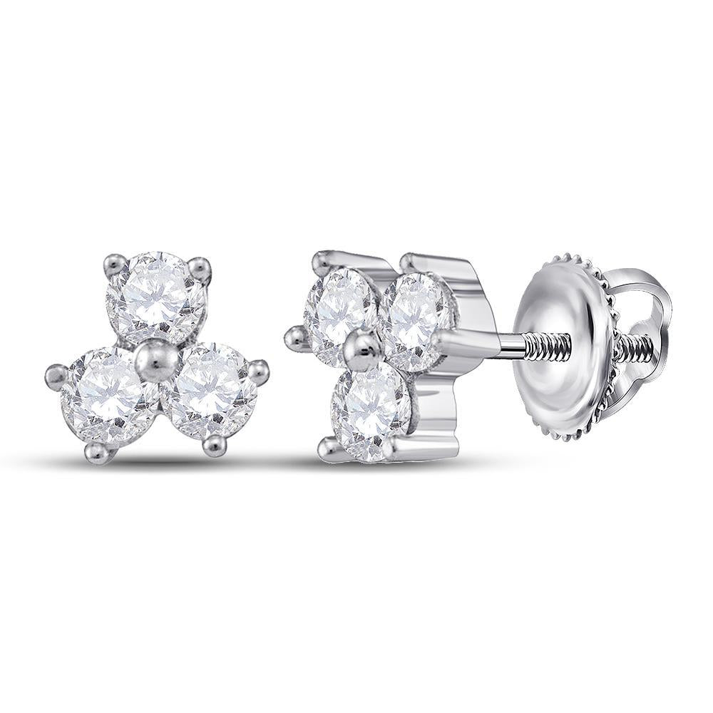 Diamond Cluster Stud Earrings 14K White Gold