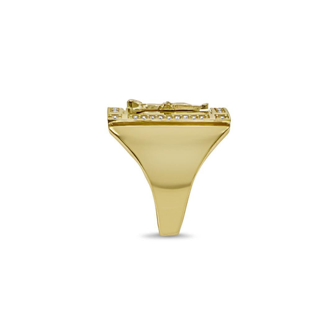 10k Yellow Gold CZ Jesus Crucifix Ring Religious Statement Ring
