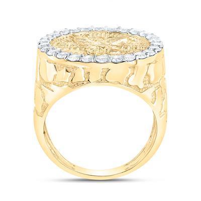 1.33ctw Diamond Centenario Coin Men's Ring Halo 10K Yellow Gold