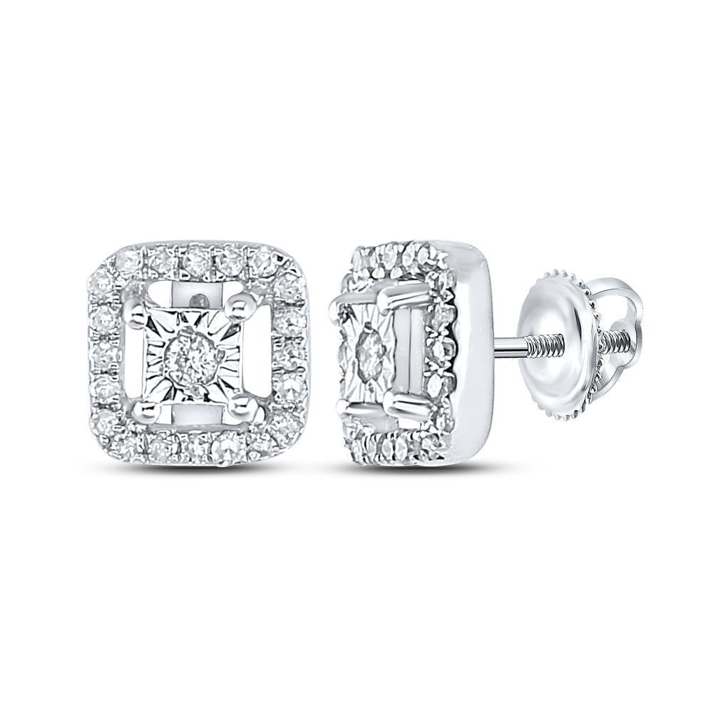 Diamond Cushion Shape Womens Stud Earrings 925 Sterling Silver Screwback