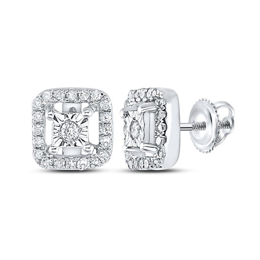 Diamond Cushion Shape Womens Stud Earrings 925 Sterling Silver Screwback