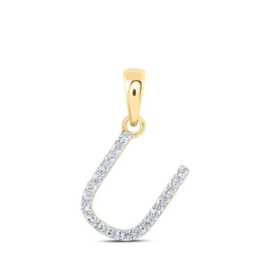 Diamond Letter Initial U Pendant Charm 10k Yellow Gold