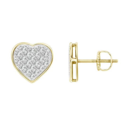 Diamond Stud Heart Earrings 10k Yellow Gold Screw back