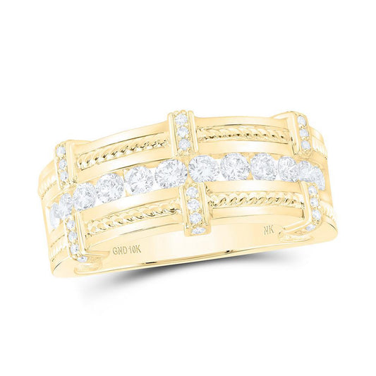 0.88ctw Diamond Mens Wide Band Ring 10K Gold
