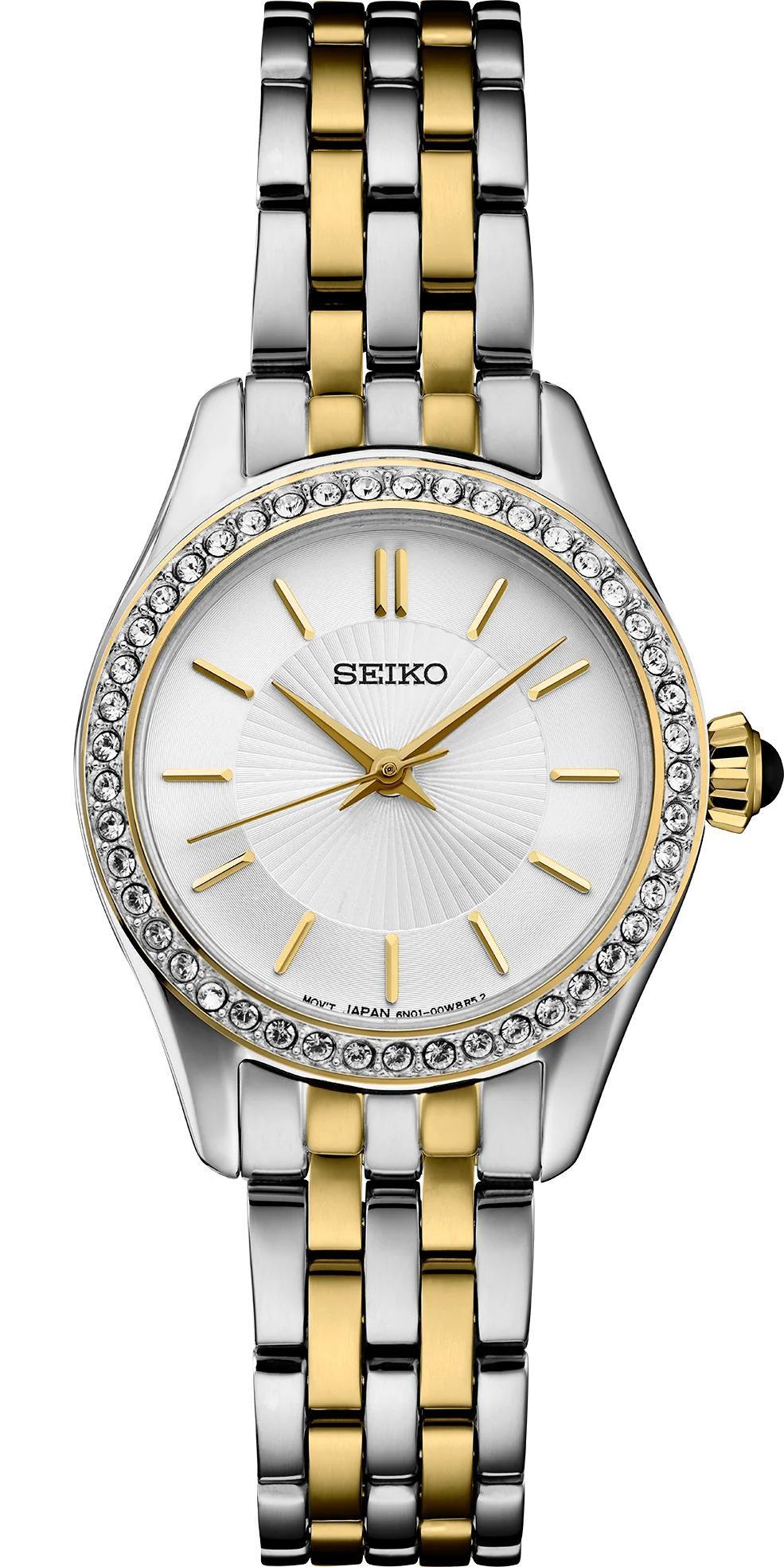 Seiko Essentials Two tone Crystals White Dial Womens Watch SUR540