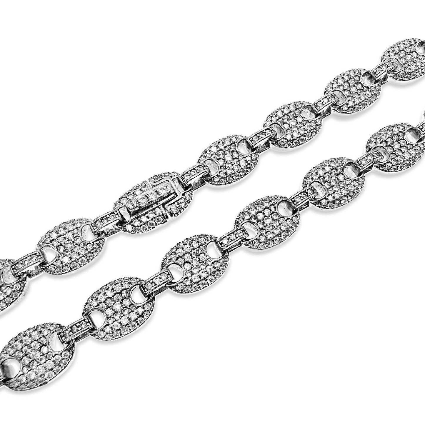Puff Mariner Anchor Iced Out Link Chain CZ Necklace Solid 925 Sterling Silver