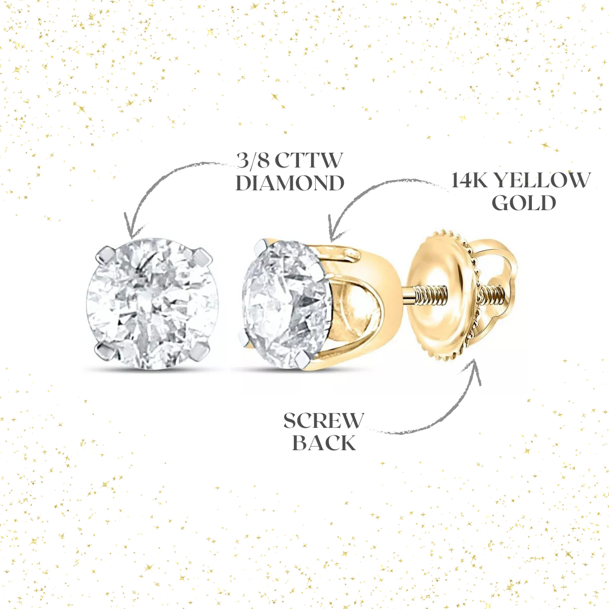 3/8Cttw Round Diamond Solitaire Sttud Earrings 14k Yellow Gold Screw Back