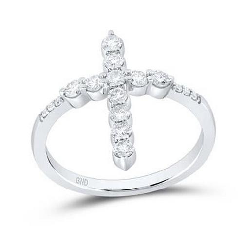 Diamond Cross Ring 14K White Gold