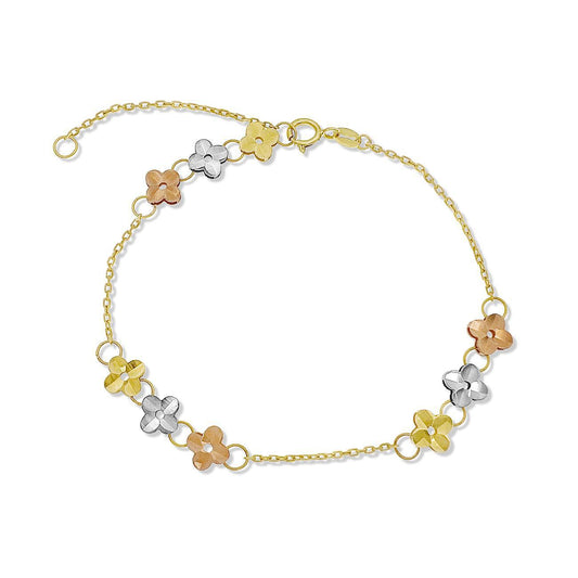 14k Tri Gold Flower Bracelet Chain 6 inch