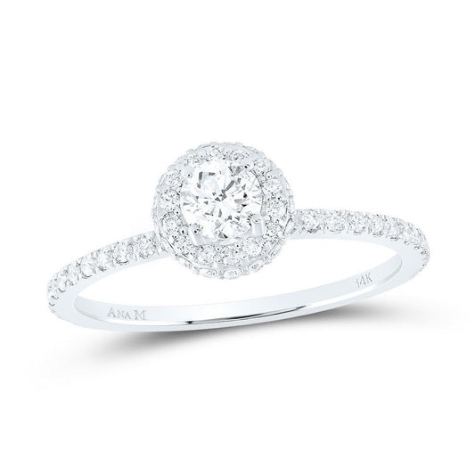 0.63ctw Round Diamond Halo Engagement Ring 14K White Gold