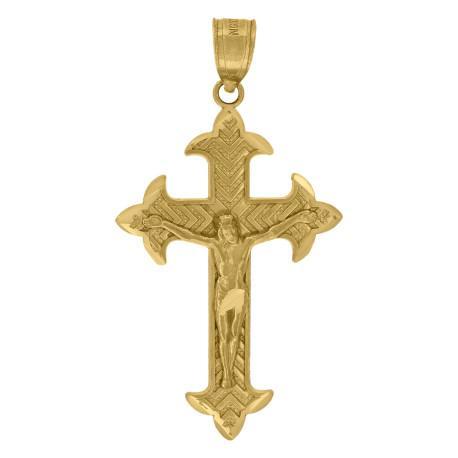 10k Yellow Gold Cross Diamond Cut Crucifix Pendant Charm