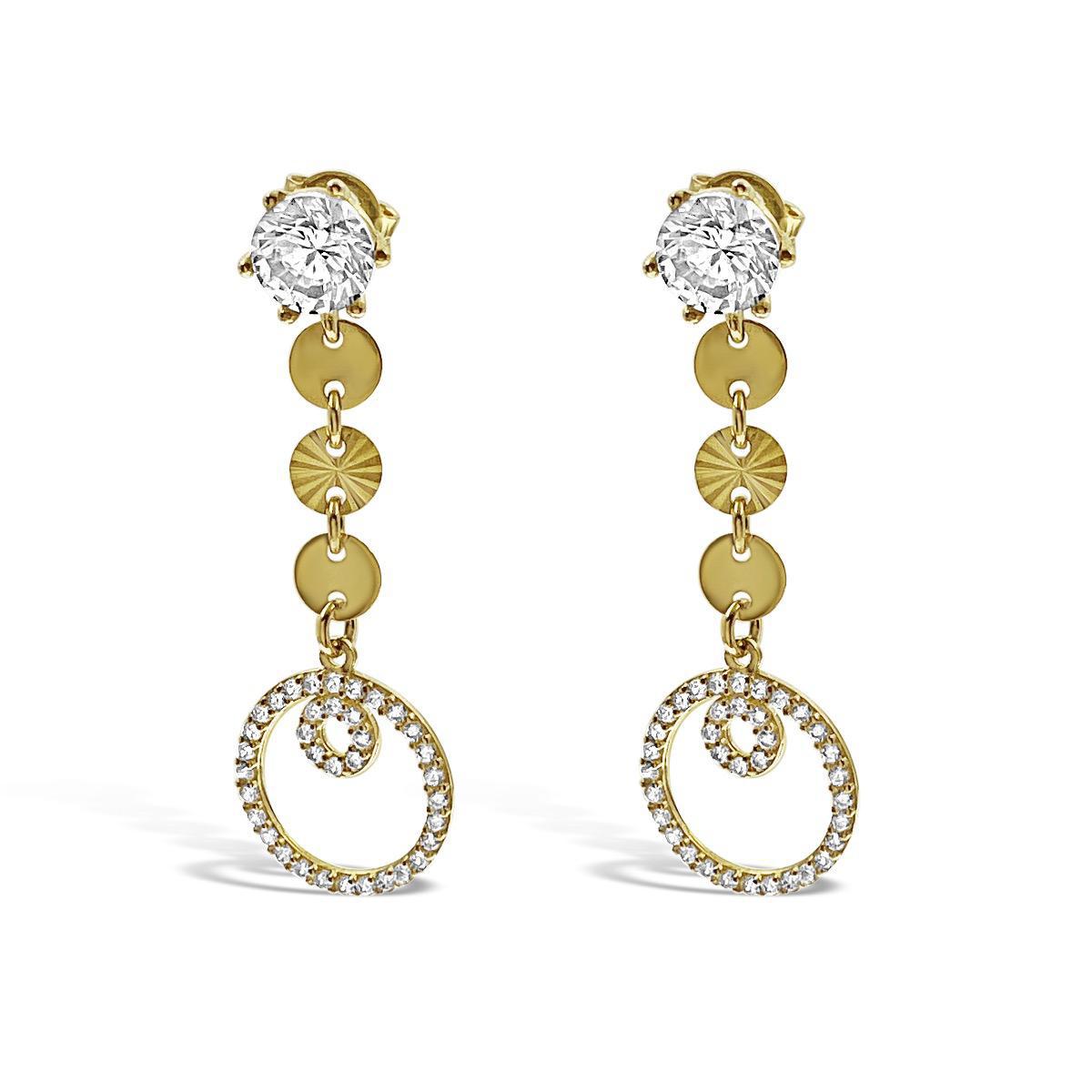 Round Circle Drop Dangle Stud Earrings Real 14k Yellow Gold CZ