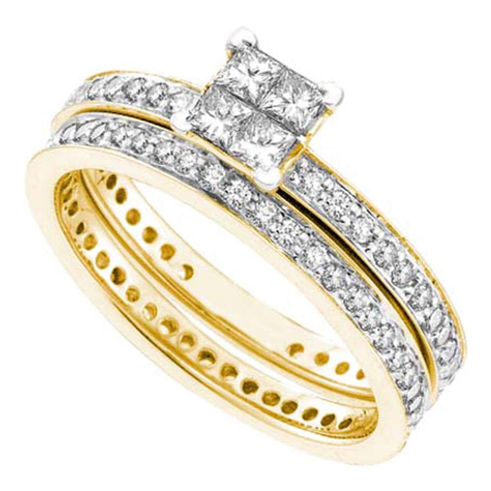1 Ctw Princess Diamond Square Shape Engagement Wedding Ring Set 14k Yellow Gold