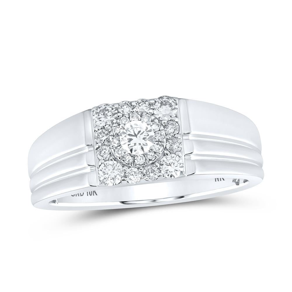 0.51ctw Diamond Square Cluster Mens Wedding Band Ring 10k White Gold